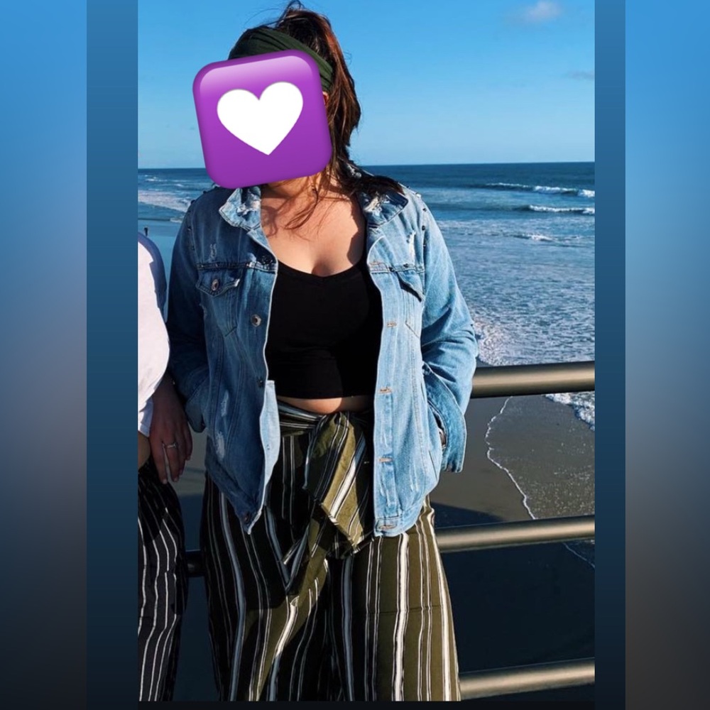 Green striped high waisted pants